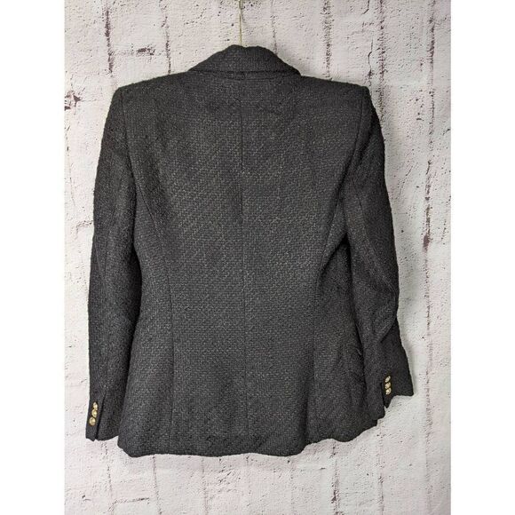 Zara Black Gold Tone Buttoned Textured Weave Double Breasted Blazer sz M Medium - Picture 5 of 10